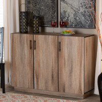 Baxton Studio MPC8016-Natural-Sideboard Baxton Studio Patton Modern and Contemporary Natural Oak Finished Wood 3-Door Dining Room Sideboard Buffet